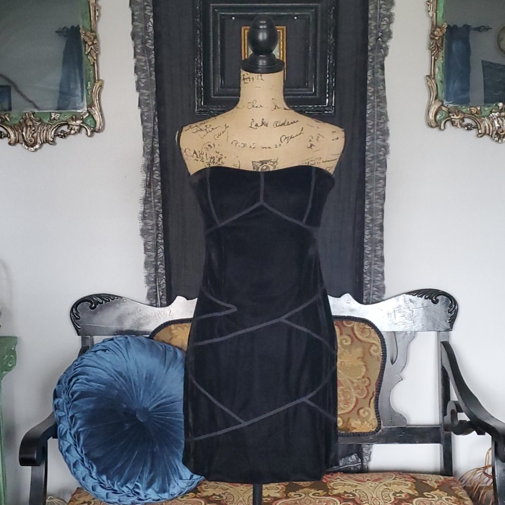 Silence+Noise black velvet strapless mini dress